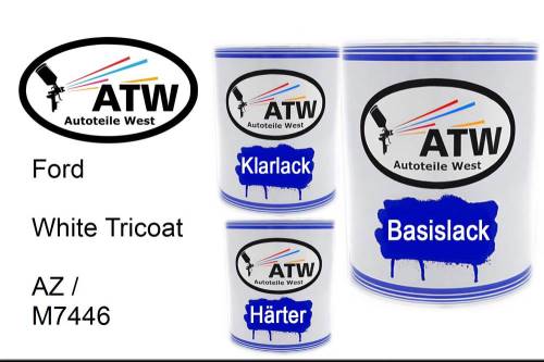 Ford, White Tricoat, AZ / M7446: 1L Lackdose + 1L Klarlack + 500ml Härter - Set, von ATW Autoteile West.